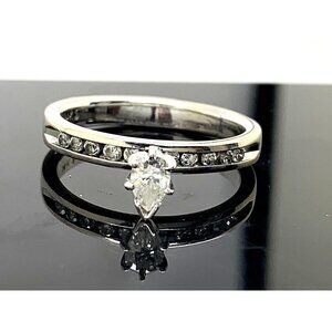 Engagement Ring Diamond 0.50ctw Pear Shape Center 14k White Gold Women's…